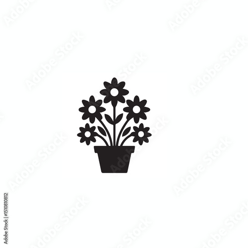 Minimalist Bouquet in Pot – Black and White Floral Silhouette