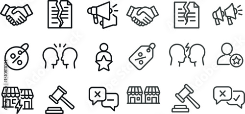Business and communication icons set for marketing and conflict resolution