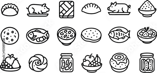 Assorted food icons collection for culinary design projects