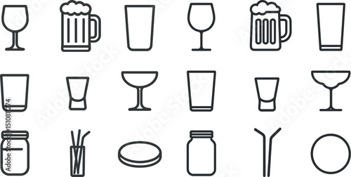 Variety of glassware and drinkware icons for design and decoration projects