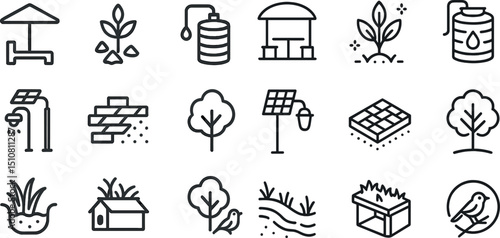 Sustainable agriculture and eco-friendly energy icons for design projects