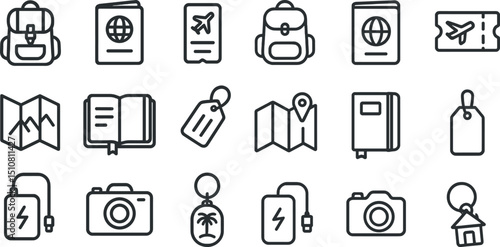 Travel essentials icons for modern journey design and planning