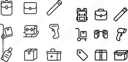 Minimalist backpack and office icon set for design projects