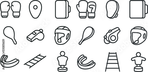 Sports equipment icons set for boxing and fitness design projects