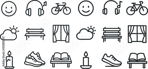 Minimalist icons of daily life activities and objects for design projects