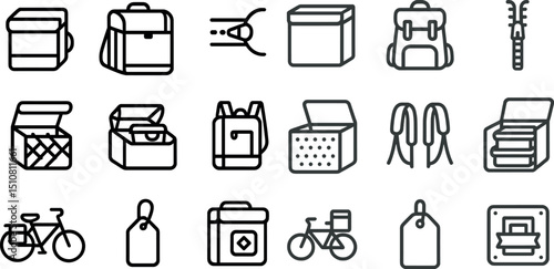Variety of travel and packaging icons for modern design projects
