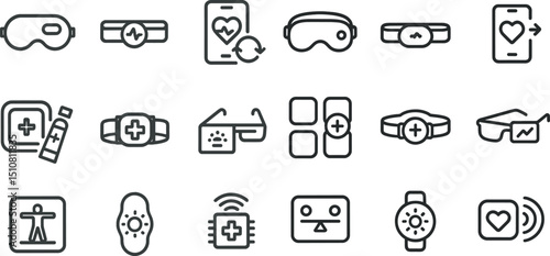 Health and fitness wearable technology icons for digital design