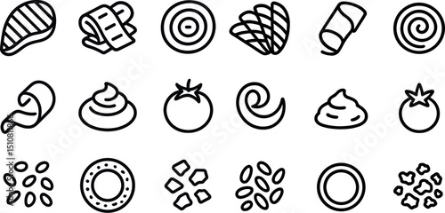 Doodle food and snack icons for menu and packaging designs