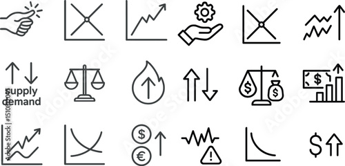 Economic growth and market trends in illustrated graphical icons