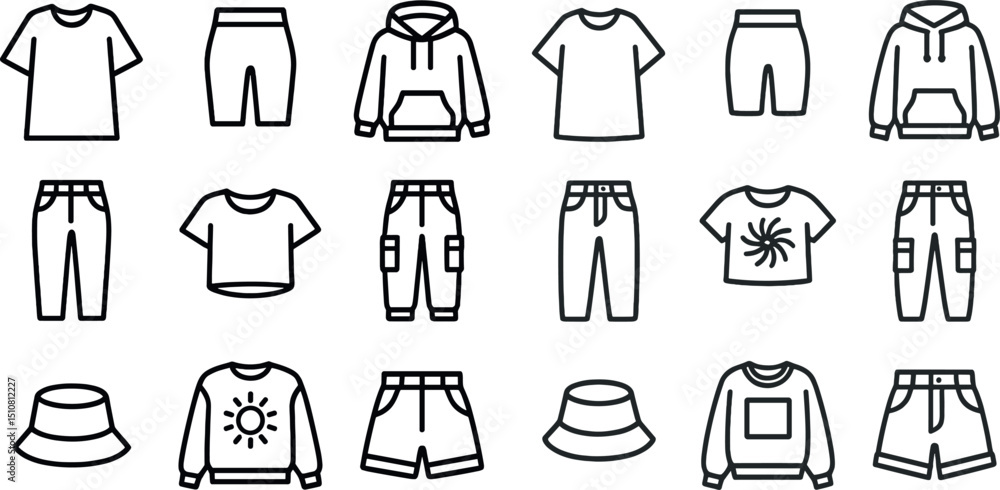 Casual clothing icons collection for fashion design and apparel projects Casual clothing icons collection for fashion design and apparel projects