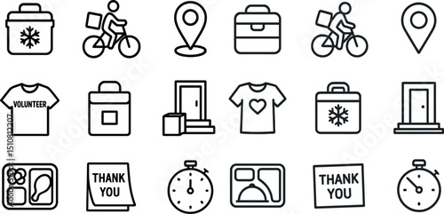Delivery and volunteer icons for thank you and service themes