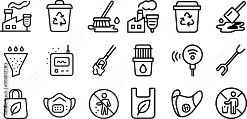 Eco-friendly icons set: recycling, sustainability, pollution awareness for eco design