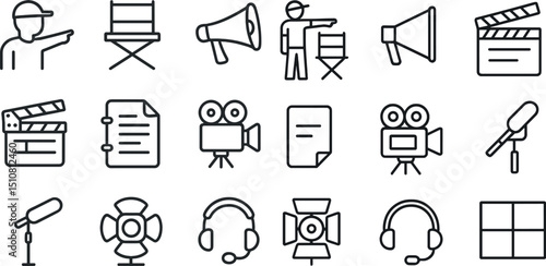 Film production icons set for media and entertainment projects