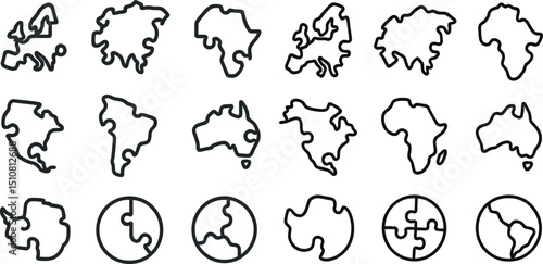 Puzzle pieces of world continents for educational and decorative design
