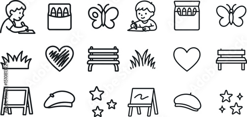 Child drawing and art elements for creative designs and learning