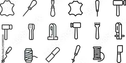 Leather craft tools and icons for diy projects and design elements