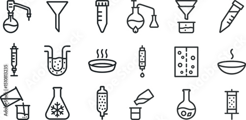 Lab equipment icons set for science and chemistry design projects