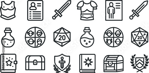 Fantasy role-playing game icons for digital design and gaming resources