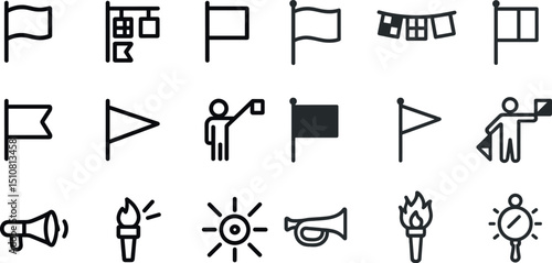 Flag and signal icon set for communication and design projects