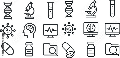 Medical research icons for science and healthcare design projects