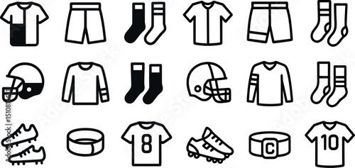Sports equipment icons for football and rugby design projects