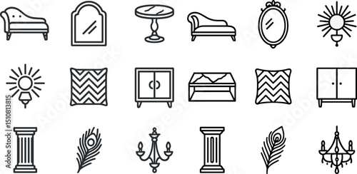 Elegant home decor icons collection for interior design projects