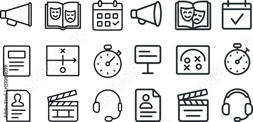 Media production and planning icons for event management and communication design