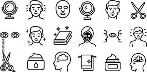 Spa and grooming icons set for beauty and wellness design projects