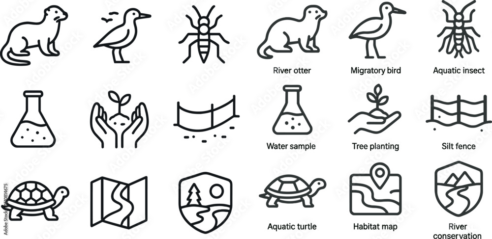Environmental conservation icons for nature protection and wildlife awareness Environmental conservation icons for nature protection and wildlife awareness