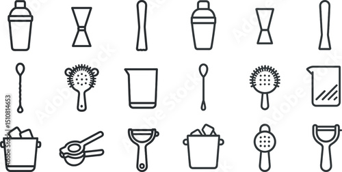 Essential cocktail bar tools and icons for mixology design