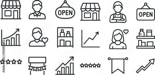 Business promotion and customer satisfaction icons for marketing and retail design