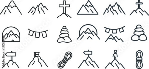 Mountain symbols collection for outdoor adventure and hiking design projects
