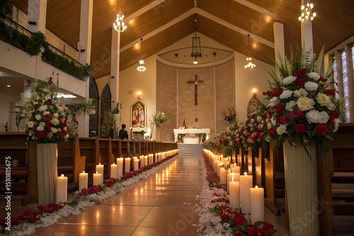 Wallpaper Mural Catholic Church Adorned with Flowers and Candles for a Wedding Ceremony Symbol of Sacred Tradition, Romance, and Spiritual Union Torontodigital.ca