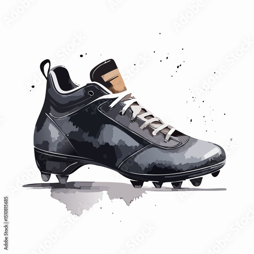 Black and Gray Watercolor Illustration of Football Cleats