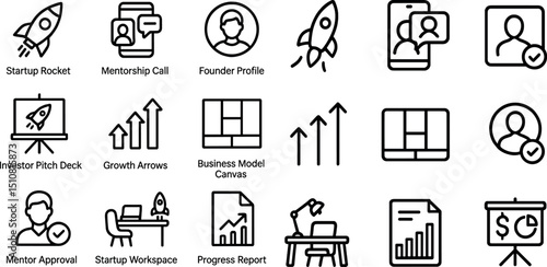 Startup success icons for entrepreneurial presentations and business branding