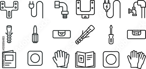 Collection of essential tools and icons for home repair and diy projects