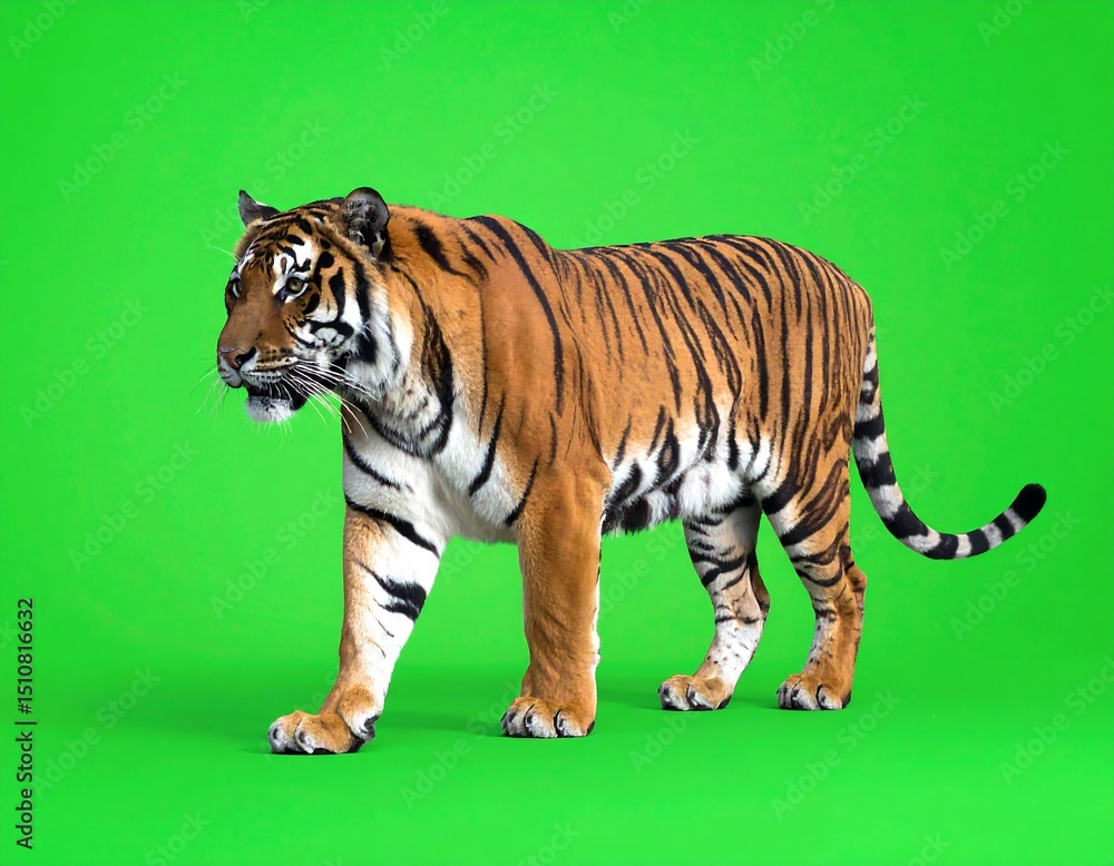 Obraz premium Tiger on green background