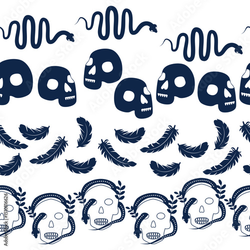 Horizontal border, set Magic and heavens seamless pattern, with magical elements Symbols of witchcraft theme