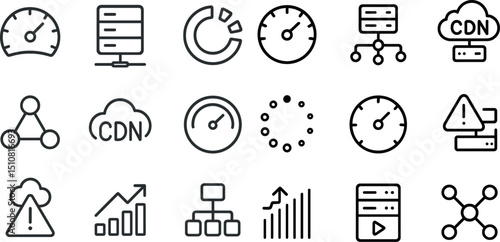 Web performance and networking icons for digital design and development