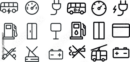 Electric and gasoline transportation icons for eco-friendly design projects