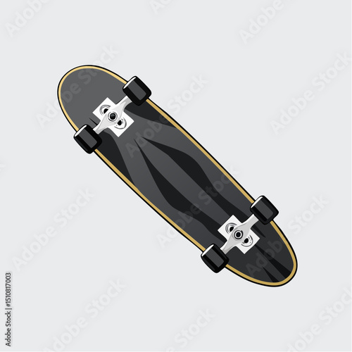Black Longboard Skateboard Illustration Top View