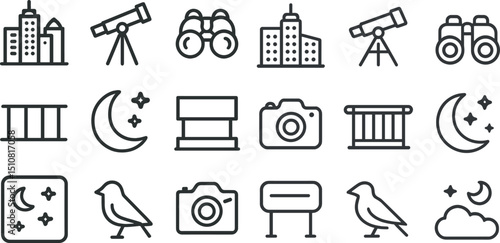 Urban exploration and stargazing icons for design projects