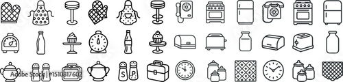 Kitchenware and appliances icon set for culinary design projects