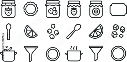Homemade jam preparation icons for kitchen and cooking design
