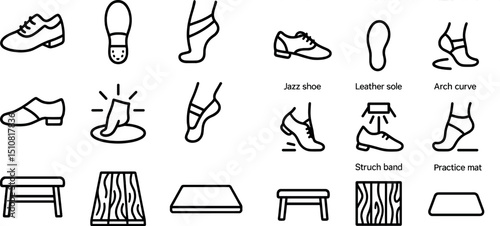 Dance shoes and equipment icons for training and practice design