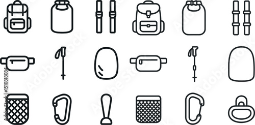 Minimalist camping gear icons for outdoor adventure design