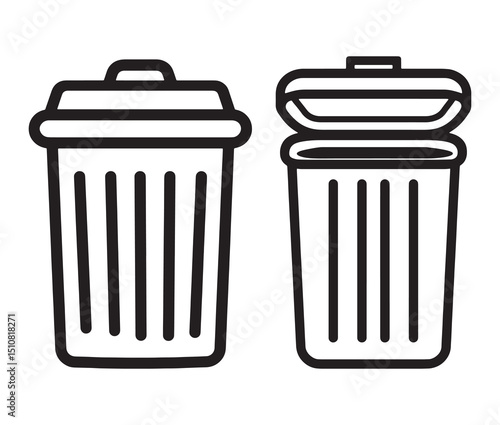Minimalist trash can icon line art vector illustration. Two style trash cans bold & clean vector design.