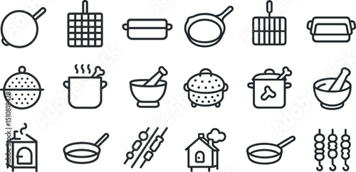 Minimalist kitchen utensil icons for cooking and culinary projects