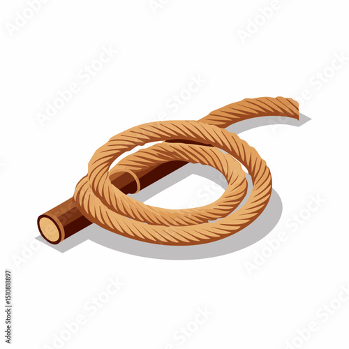 Coiled Brown Rope on Wooden Log