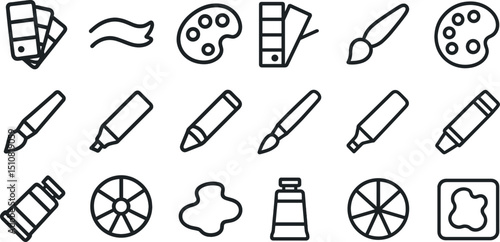 Creative art tools icons for designing and painting